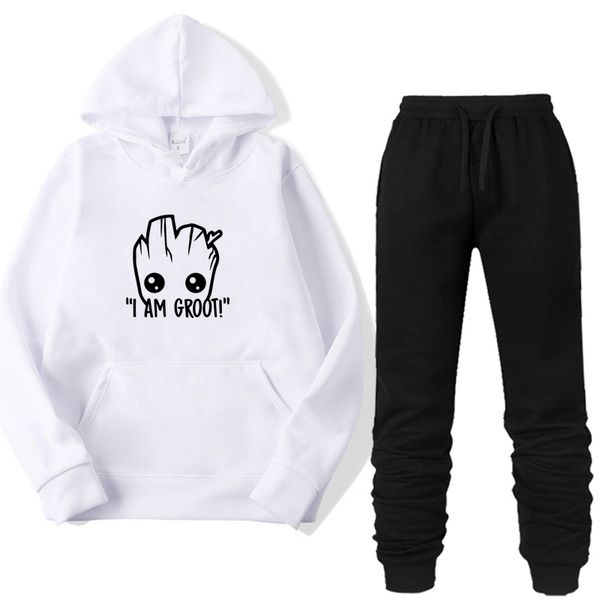 

две пьеса набор моды i am groot толстовка спортивные мужчины / женщины tracksuit hoodie осень мужчина марк одежда толстовка + брюки комплект, Gray