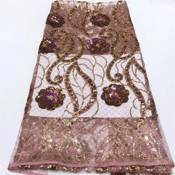 

the latest french nigeria sequined lace fabric 2020 high-quality lace tulle african fabric wedding dress j36561, Pink;blue