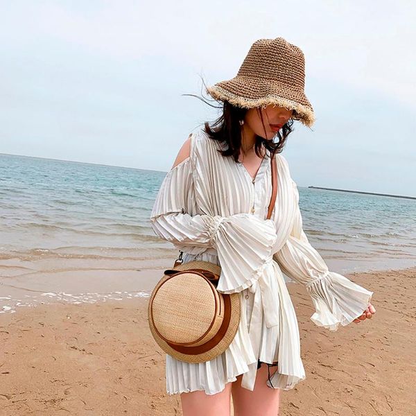 

hat-shaped cute straw bag bow knitted beach messenger bag straw totes hobo woven shoulder crossbody bags for women bolso paja