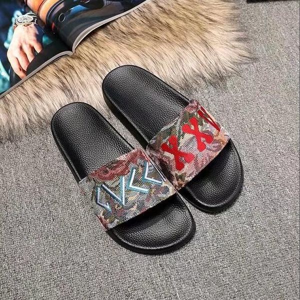 

rubber slide sandal floral brocade men slipper gear bottoms flip flops women striped beach causal slipper us6-12 013, Black