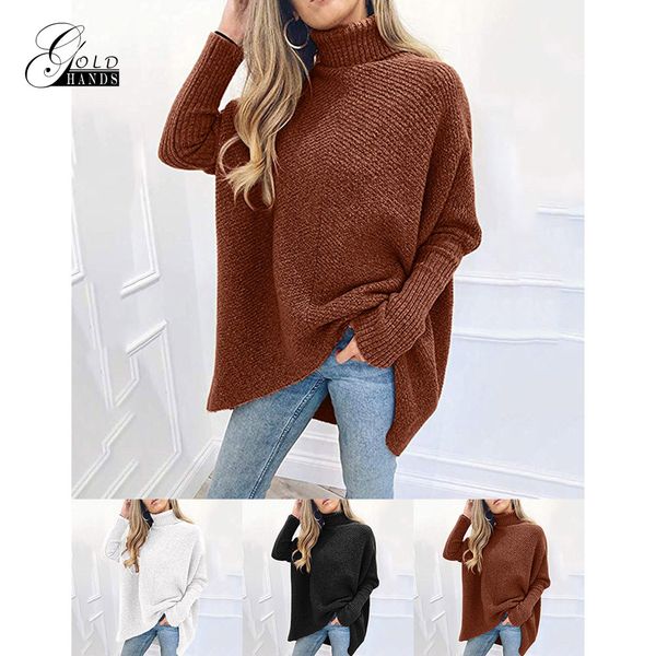 

gold hands sweaters women sweater winter clothes women pullovers casual solid long sleeve lazy loose turtleneck sweater, White;black