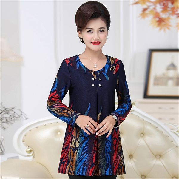 

mothers' autumn long-sleeved t- middle-aged women's mid-long large size middle-aged and t- shirt elderly base shirt, White