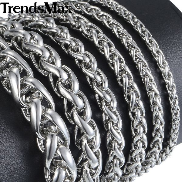 

personalized 7-11" smooth men's bracelet silver color stainless steel wheat link bracelets male jewelry hip hop 3-10mm kbm161 c190, Black