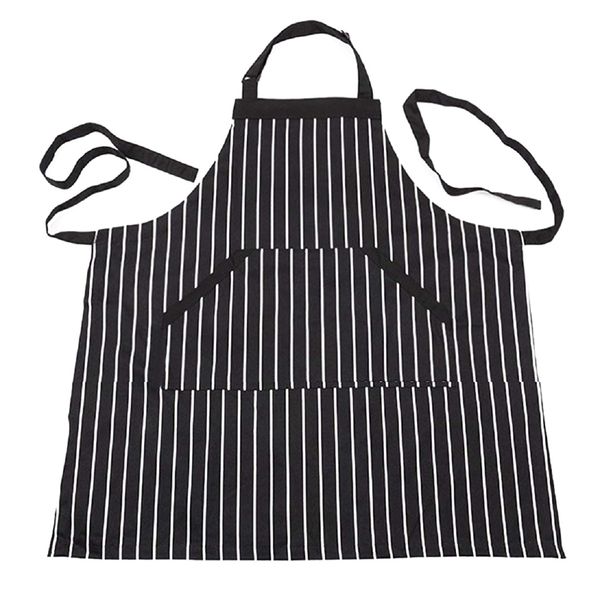 

adjustable black stripe bib apron with 2 pockets cook tool (black