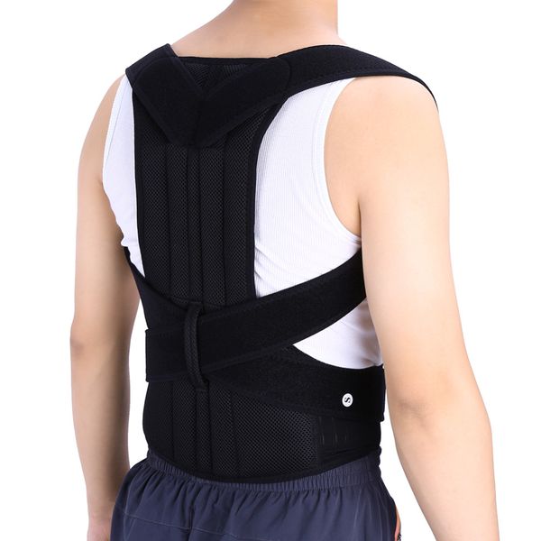 

adjustable corset back posture corrector therapy shoulder lumbar brace spine support belt posture correction for men women, Black;blue