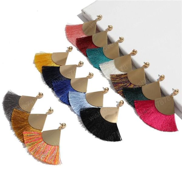 

new european and american fan-shaped tassel earrings bohemian earrings personality retro earrings, Silver