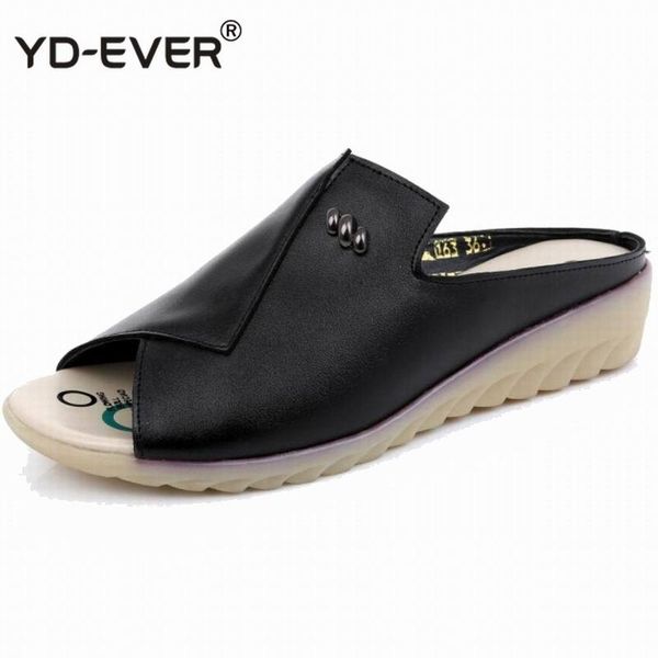 

женщины тапочки плоские сандалии geunine кожа peep toe женские сандалии женские мулы летние туфли большой размер 34-43, Black