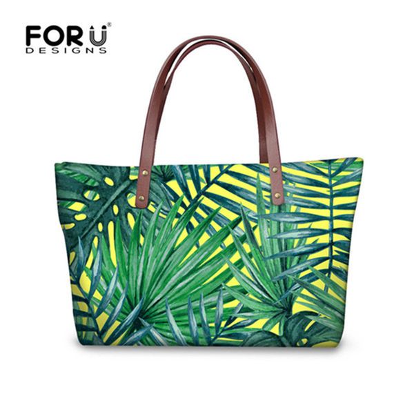 

forudesigns women shoulder bags leaf print tropical style big messenger bag for female large tote handle bag bolsas mujer