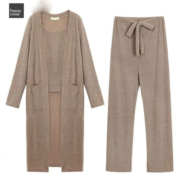 

топы tracksuit женщины 3 шт набор вязаная пуловеры глубокий v шеи длинным рукавом толстовка брюки женские наборы, White