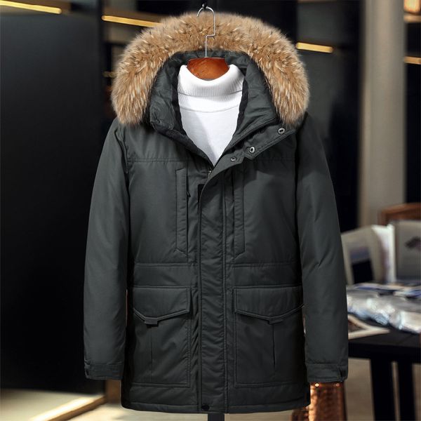 

brand men's down jacket 2019 winter new style hooded design thicken windproof warm fashion white duck down parker coats male, Black