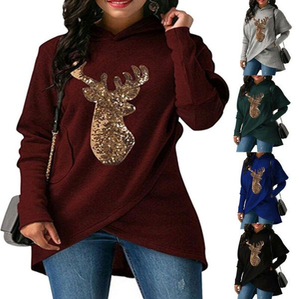 

uk womens christmas sweatshirt hoodie jumper hooded pullover hoodies christmas print casual sweatshirt, Black