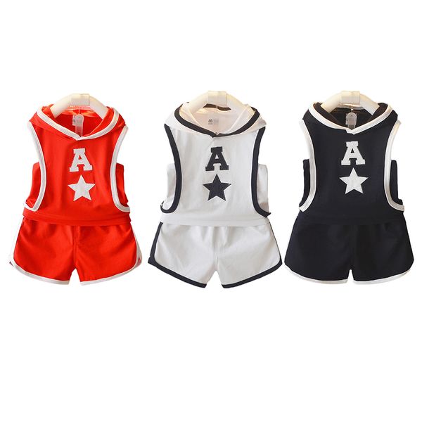 

2pcs boy five-pointed star t shirt shorts cotton summer baby hooded vest pants, Blue