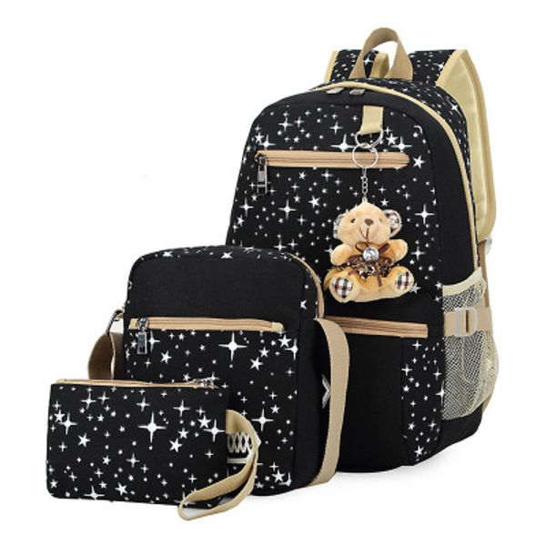 

gypsophila printing backpack 2019 new 3pcs/sets canvas school bags female casual student travel backpack for teenage girl