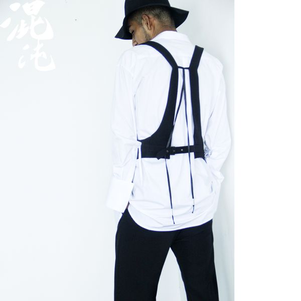 

2018 new men's clothing hair stylist gd fashion cutting ribbon irregular draping vest waistcoat plus size stage singer costumes, Black;white