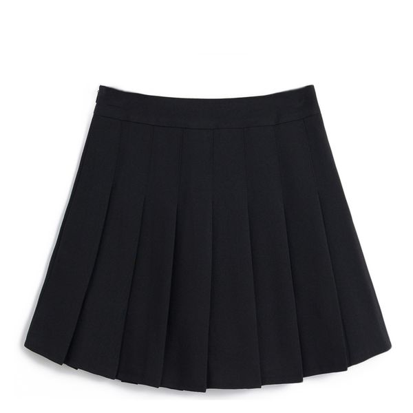 

women tennis pleated skirts solid color slim thin high waist zipper safe classical girls mini skirt built-in safety pants ys-buy, Black;red