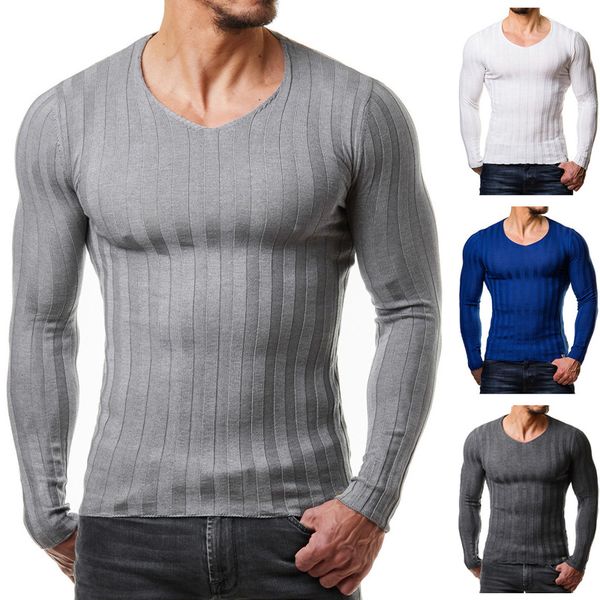 

men autumn casual sweater plus size slim fit knitted basic sweaters long sleeve v neck fashion mens warm sweaters muscle, White;black