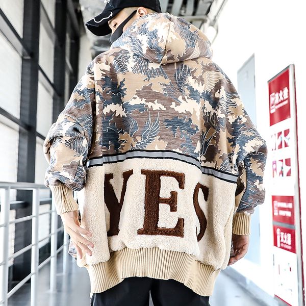 

fleece zipper hooded jacket coat mens 2018 autumn winter long sleeve patchwork parka new warm thicken hoody jackets outerwear, Black