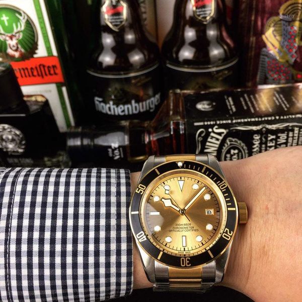 

wristwatches man watches automatic movement 42mm stainless steel band watch male multifunction original buckle1, Slivery;brown