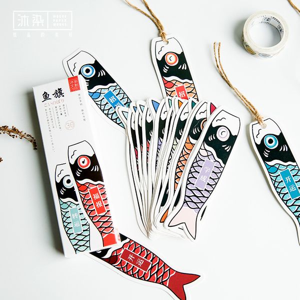 

30pcs/set creative japanese carp flag paper bookmark stationery bookmarks book holder message card gift stationery