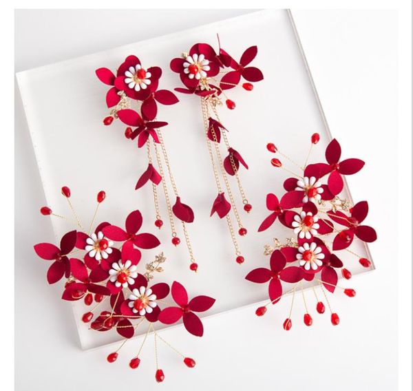 

bridal tiara red handmade hairpin flower head flower handmade wedding jewelry dress hair accessories flower, Silver