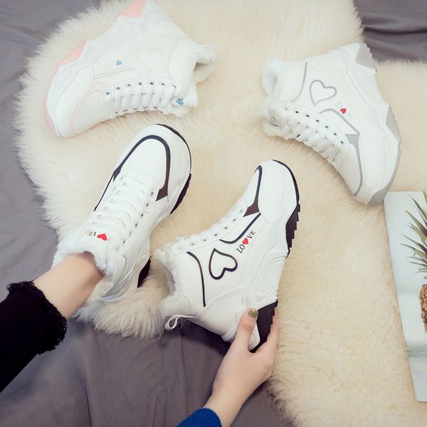 

fashion women's boots warm plush insoles women's winter wild high-heeled shoes plush warm ankle boots thick lace-up cotton shoes