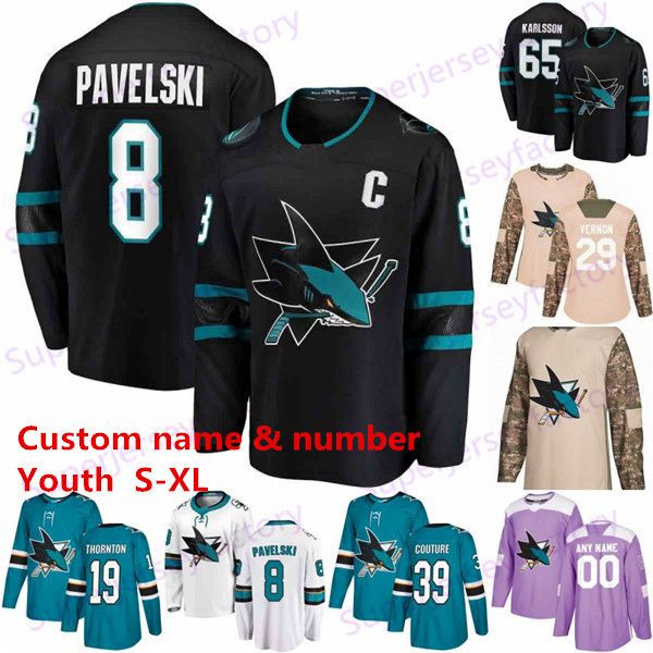 

youth 8 pavelski san jose sharks jerseys 88 brent burns 65 erik karlsson 19 joe thornton 9 evander kane 39 couture nyquist hockey jersey, Black;red