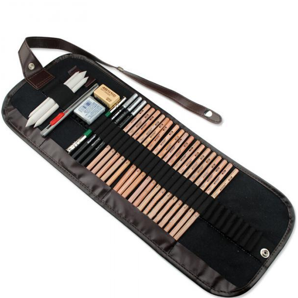 

29pcs painting set sketch pencils charcoal extender eraser paper pen cutter drawing set sale ls tool, Black;red