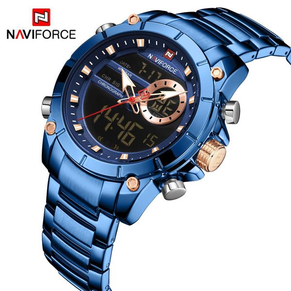 

naviforce men creative watch quartz wrist watch male waterproof dual display clock relogio masculino, Slivery;brown