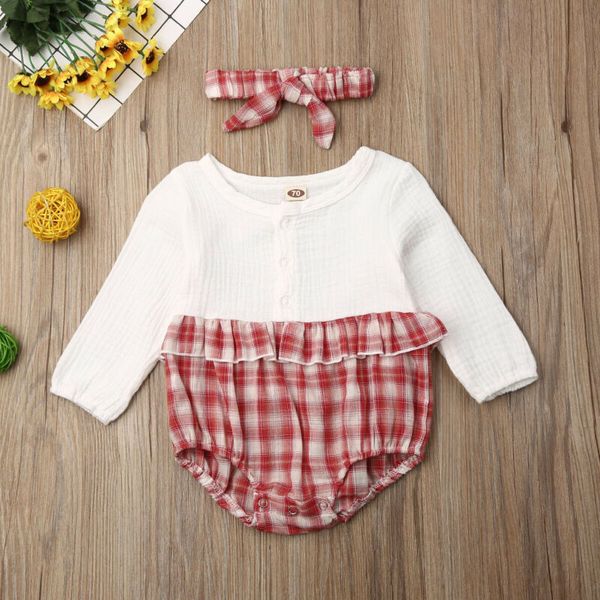 

emmababy newborn baby girl boys long sleeve clothes ruffles plaid patchwork lovely fashion bodysuit cotton outfit, Blue