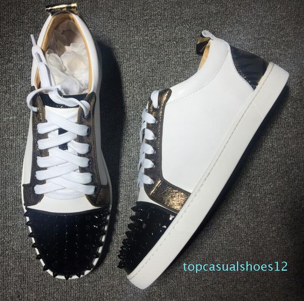 

2019 brand designer luxury mens red bottoms shoes studded spikes low flats casual sneakers for men wedding party dress leather t12, Black