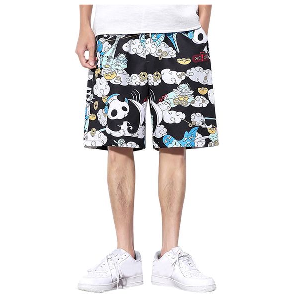 

fashion men's summer casual trend loose-fitting plus-size five-cent beach pants, White;black