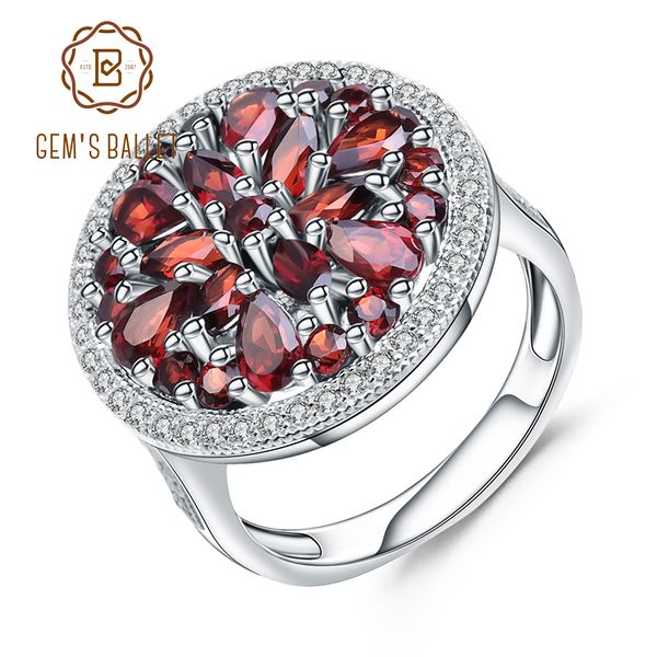 

gem's ballet 3.88ct round natural red garnet gemstone ring 925 sterling silver vintage cocktail rings for women fine jewelry, Slivery;golden