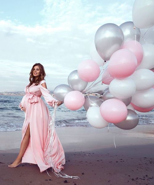 Линия шифон плюс размер Blus розовый мусульманин с длинным рукавом вечерние платья вырезать стороны длинные выпускного вечера материнства беременных платья