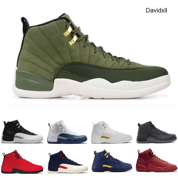 

2019 12 12s winterized wool bordeaux dark grey wool basketball shoes white flu game nyc gym red taxi gamma french blue suede sneakers