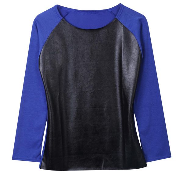 

womens leather long sleeve t-shirt casual loose tees, White