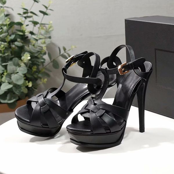 

2019 designer shoes black sandals stiletto high heel sandals real leather t-strap