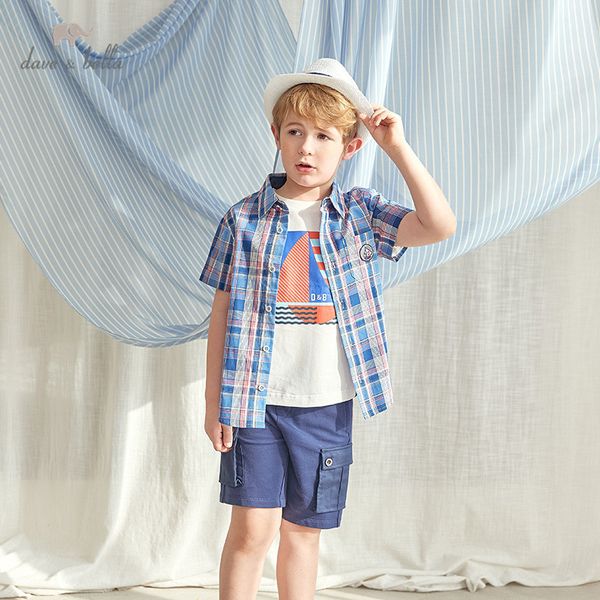 

dkh13255 dave bella 5y-13y summer baby boys short sleeve shirts children plaid pockets shirt kids boutique clothing, White;black