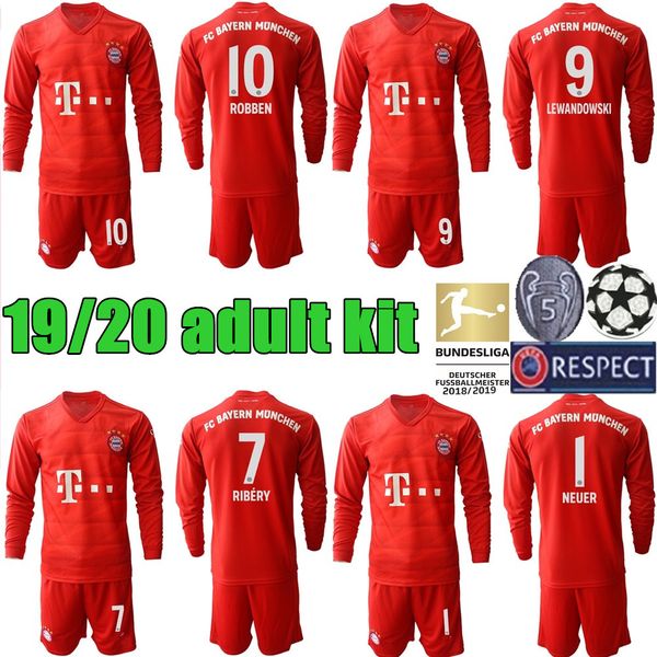 

2019 2020 fc long sleeve kit soccer jerseys home men lewandowski muller robben neuer goalkeeper 19 20 football shirt, Black