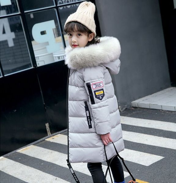 

winter jackets girls long fur hooded coat cotton padded coats kids warm parkas for girls clothes children clothing 6-14 years, Blue;gray