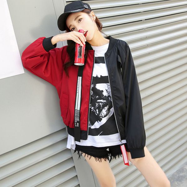 

newly fashion autumn color pasted girl bf baseball uniform jacket sport personality stitching coat m99, Black;brown