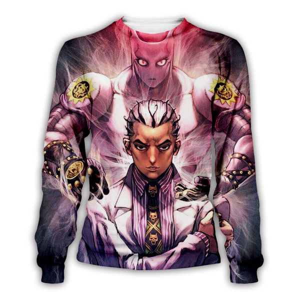 

new jojo bizarre adventure anime sweatshirts 3d print hoodies jojolion pullover short sleeve shirts autumn casual joggers, Black