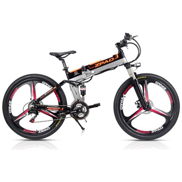 

zpao 21 speed, 26 inch, 48v 10a 350w, folding electric bicycle, mountain bike, lithium battery, aluminum alloy frame, disc brake, Silver;blue