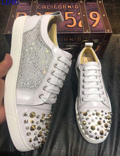 

ab10 new christian luxury louboutin bottom red bottoms studded spikes brand cl mens casual shoes men women party lover sports sneakers, Black