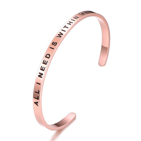 

all i need is within me 40mm stainless steel cuff bangle gold/sliver/rose gold adjustable bangle bracelet jewelry women gift, Black
