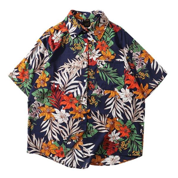 

печать мужчина повседневная рубашка отворот шея streetwear с коротким рукавом tops 2020 сыпучих тропической гавайкой мужчину 3.4, White;black