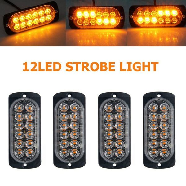 

4 pcs car suv truck ultra-thin 12led side emergency strobe flashing warning light 12v 24v 36w high power yellow drop shipping