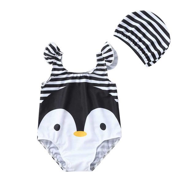 

toddler baby kids girl cartoon baby girls summer kids children cloth set swimwear swimsuit beach romper clothes hat outfit sets, White