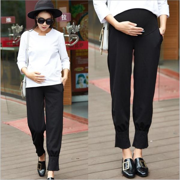 

maternity pants clothes for pregnant women cropped pants chiffon fabric bloomers pregnancy clothing trousers, White