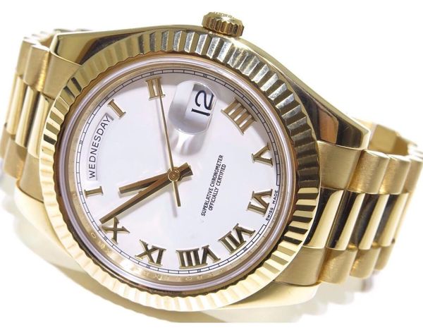 

factory seller wristwatches mens daydate ii 41mm 218238 18k yellow gold automatic movement watch white roman dial watch, Slivery;brown