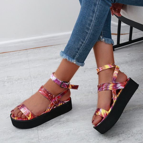 

lady summer platform open toe sandals flower graffiti summer casual beach sandals women ins shoes woman
